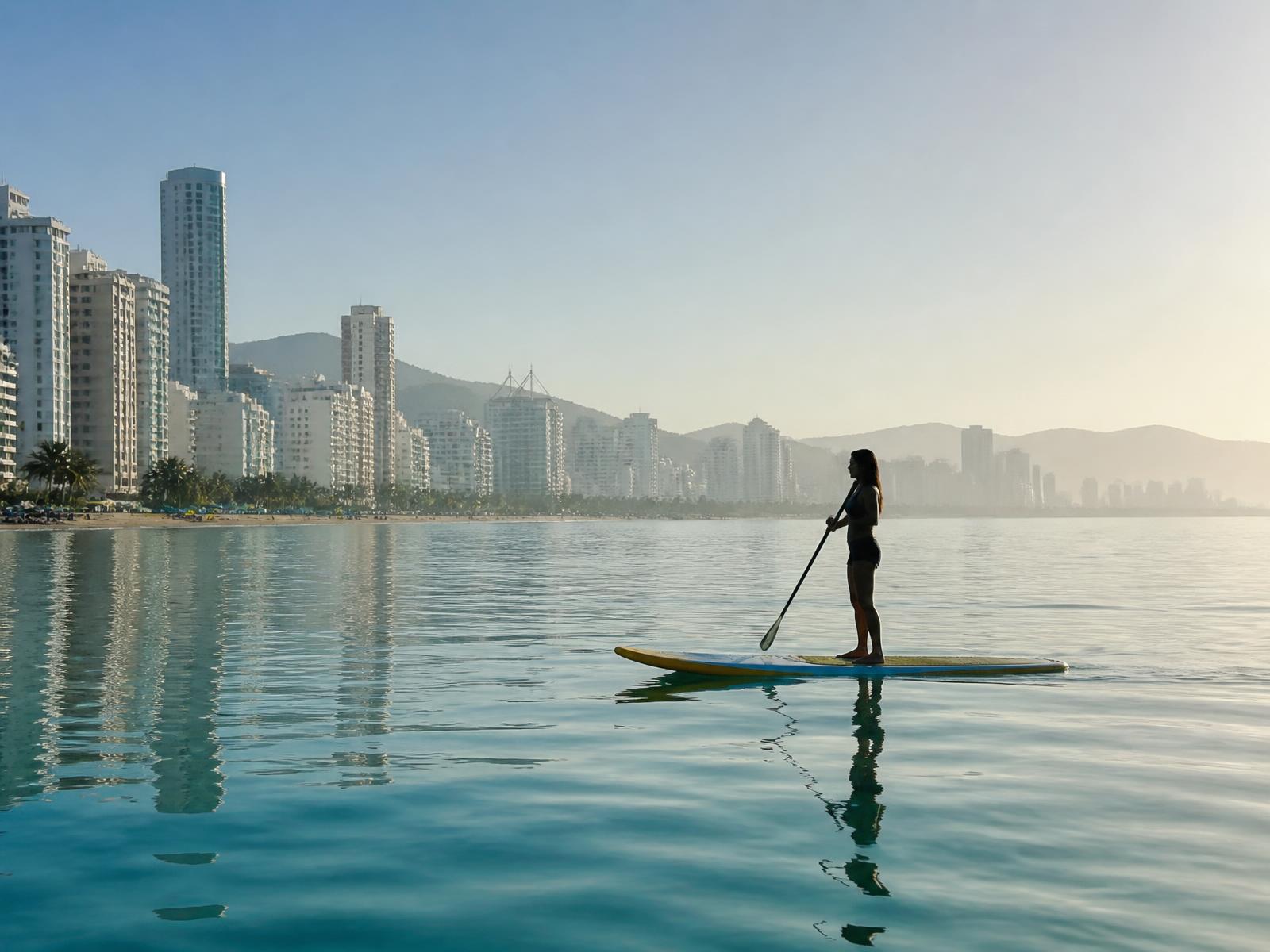 Paddle surf en la bahía en calma